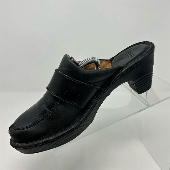 Born Women's Black Leather Slip On Mules Size 9 Buckle Accent Fall Comfort - Picture 4 of 13